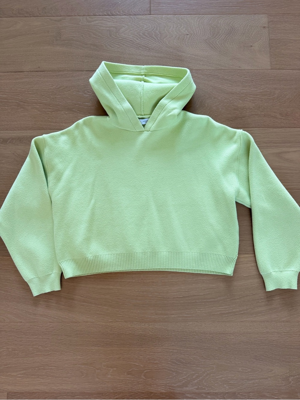 ZARA Lime Green Cropped Knit Hoodie Sweater